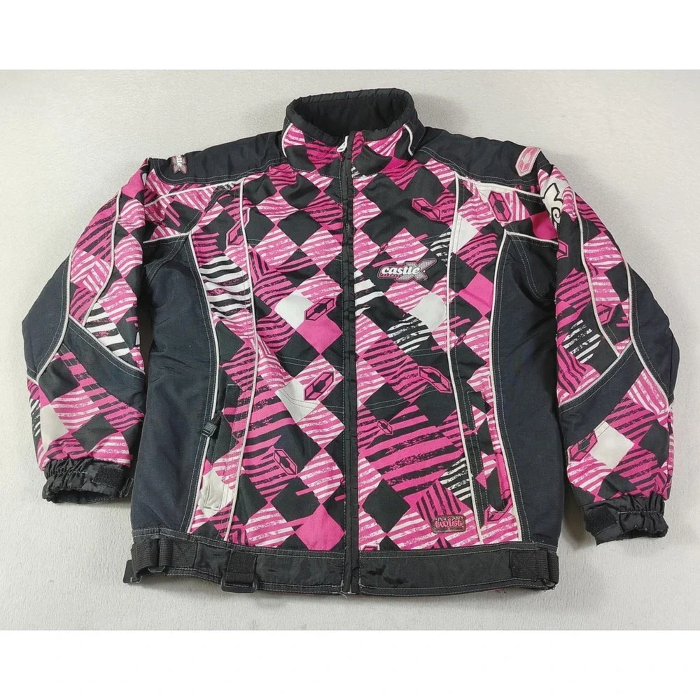 Castle X Jacket Girls XL Pink Black Geometric Insulated Ski Snow Winter Racewear